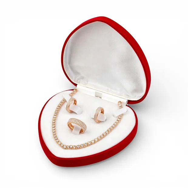 Срібний набір Кришталева Розкіш та Футляр під набір Сердечко