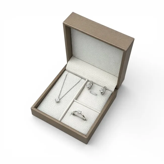 Срібний набір Сенді та Коробка під набір бежева 