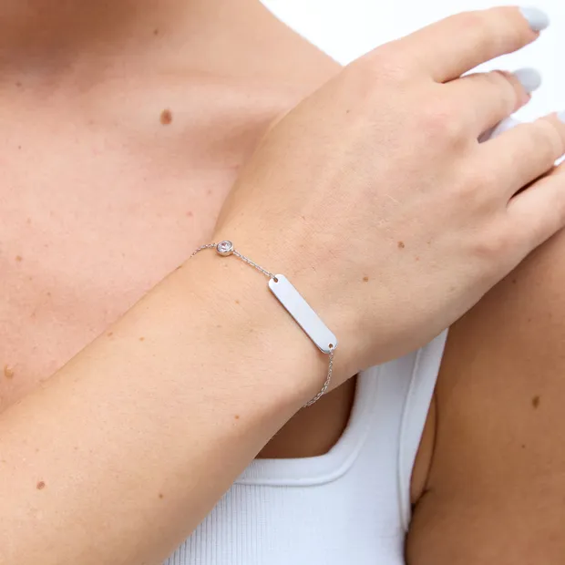 Срібний браслет з пластиною для гравіювання