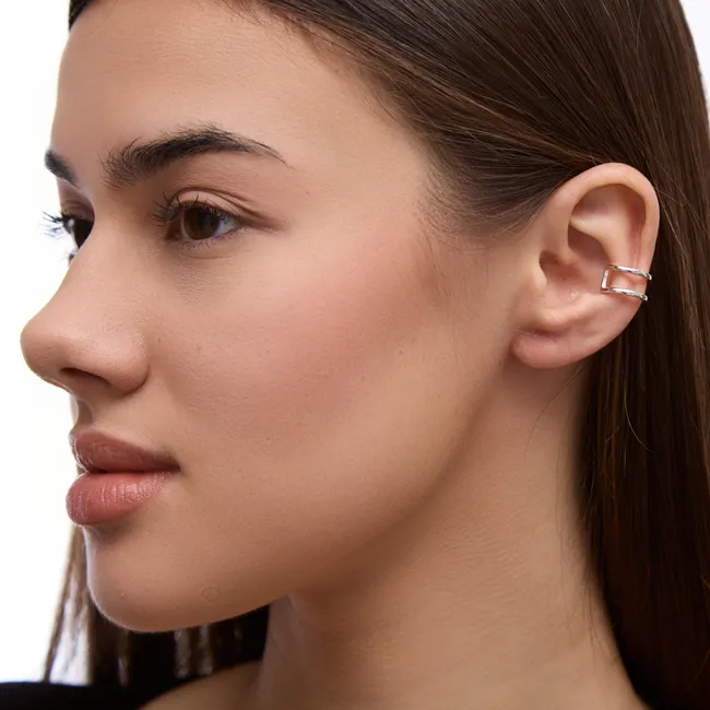 Срібні сережка кафа Дві смужки   зображення 3