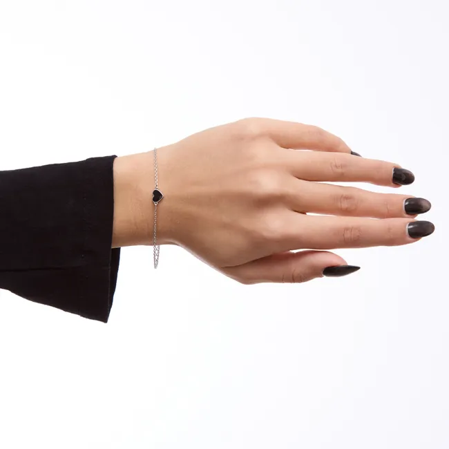 Серебряный браслет Сердечки с чорной эмалью  зображення 2