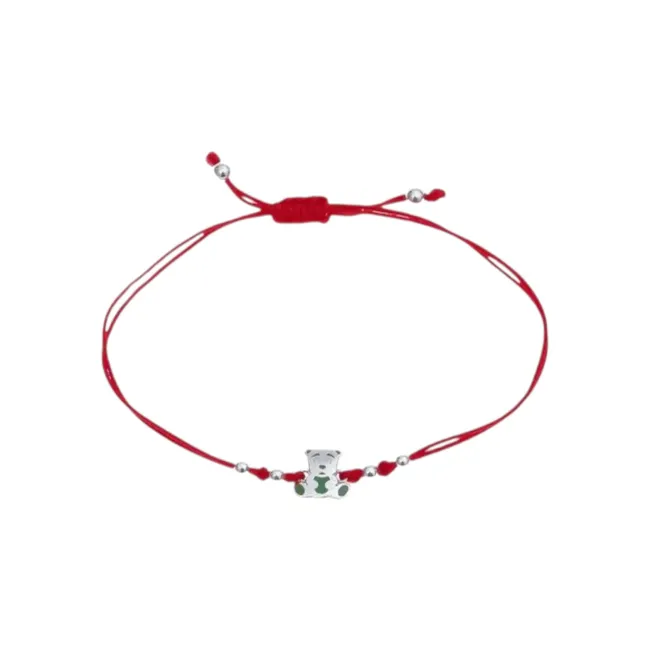 Шелковий браслет с серебряной застежкой детский с подвеской Медвежонок  