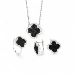 Срібний набір Конюшинка з Авантюрином 