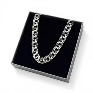 Срібний чоловічий ланцюжок Плоский Бісмарк та сіра коробка під набір 