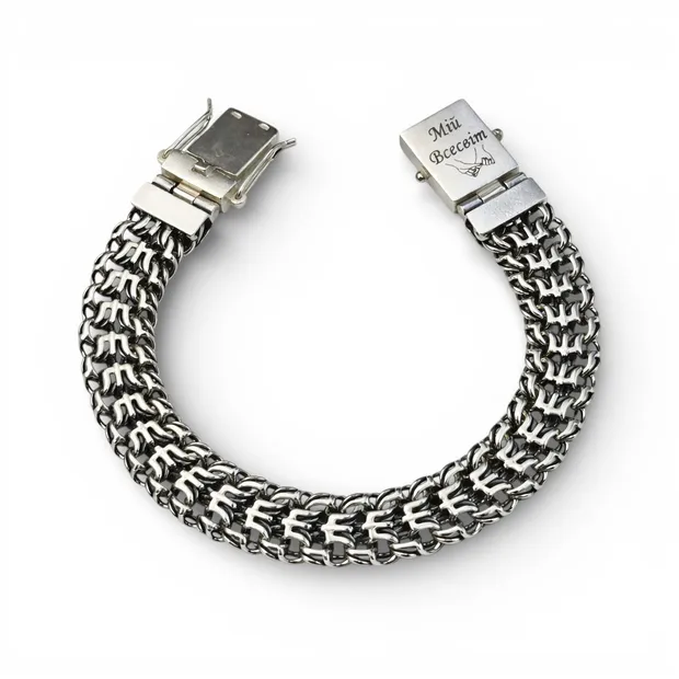 Срібний браслет Тризуб з великою коробкою