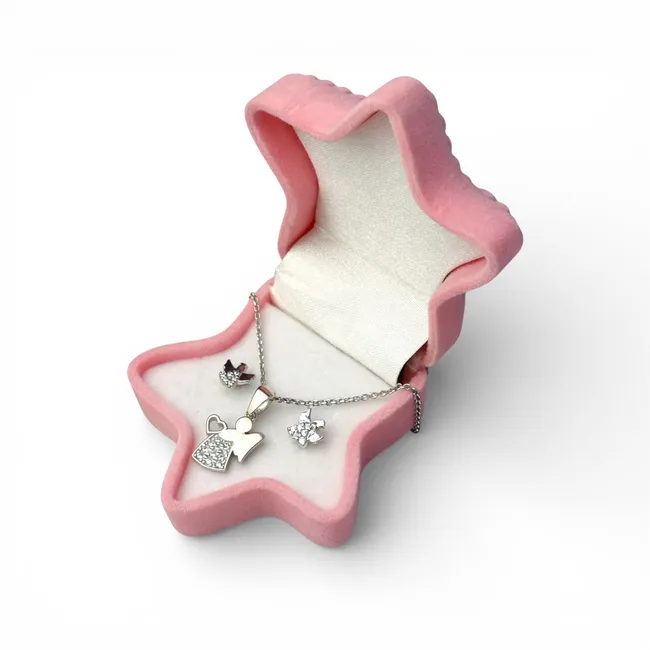 Срібний дитячий набір Ангелята та футляр Морська Зірка 