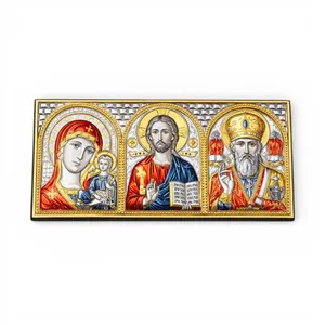 Срібна ікона в авто Казанська, Спаситель, Святий Миколай  