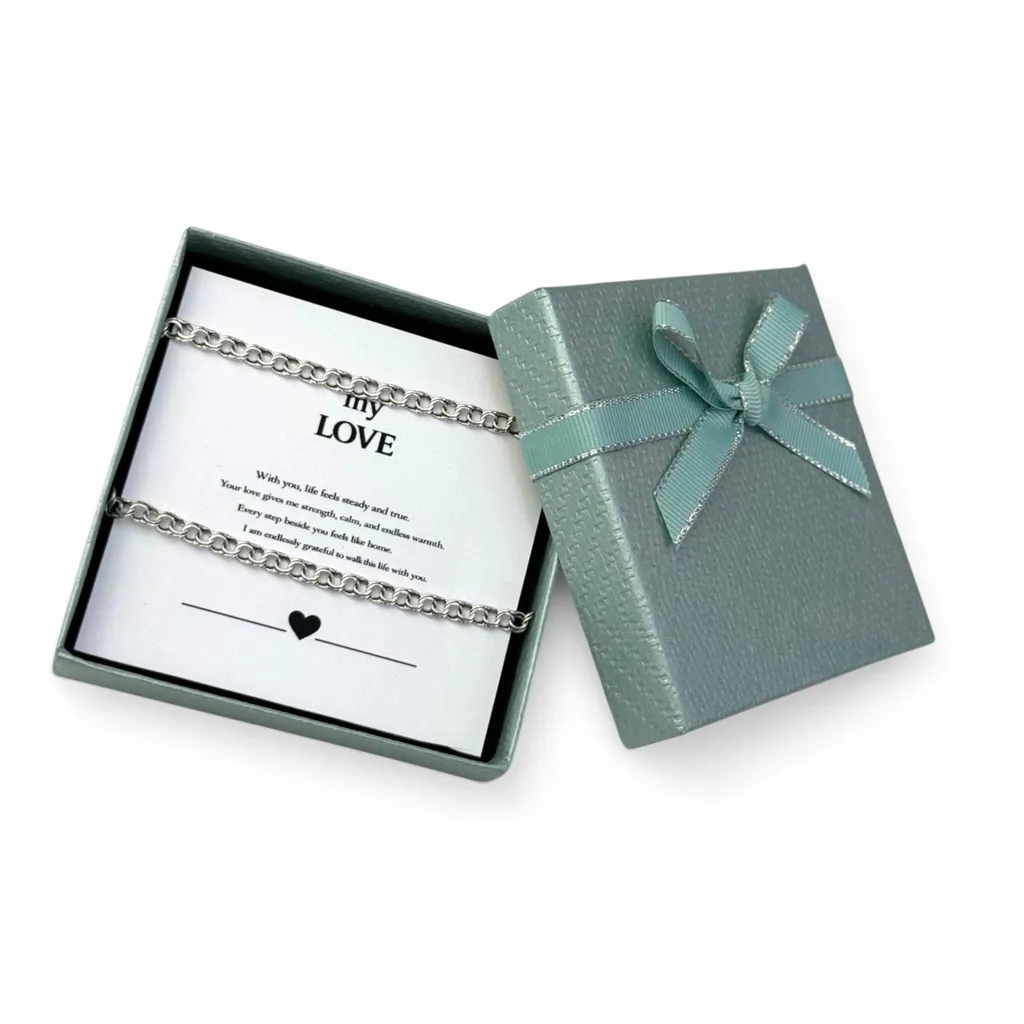 Срібний чоловічий ланцюжок Плоский Бісмарк та листівка для коханого 