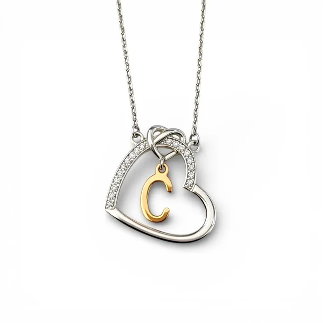 Срібне кольє Буква в сердечку 
