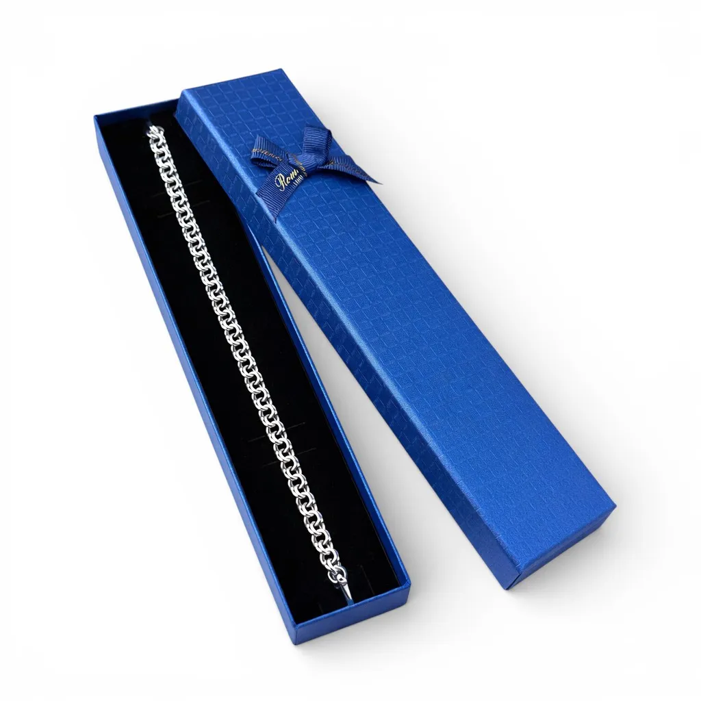 Срібний браслет Плоский Бісмарк та коробка під браслет Romance