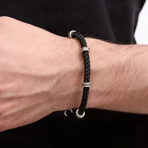 Серебряный браслет шелковый широкий с тонкими вставками  зображення 2