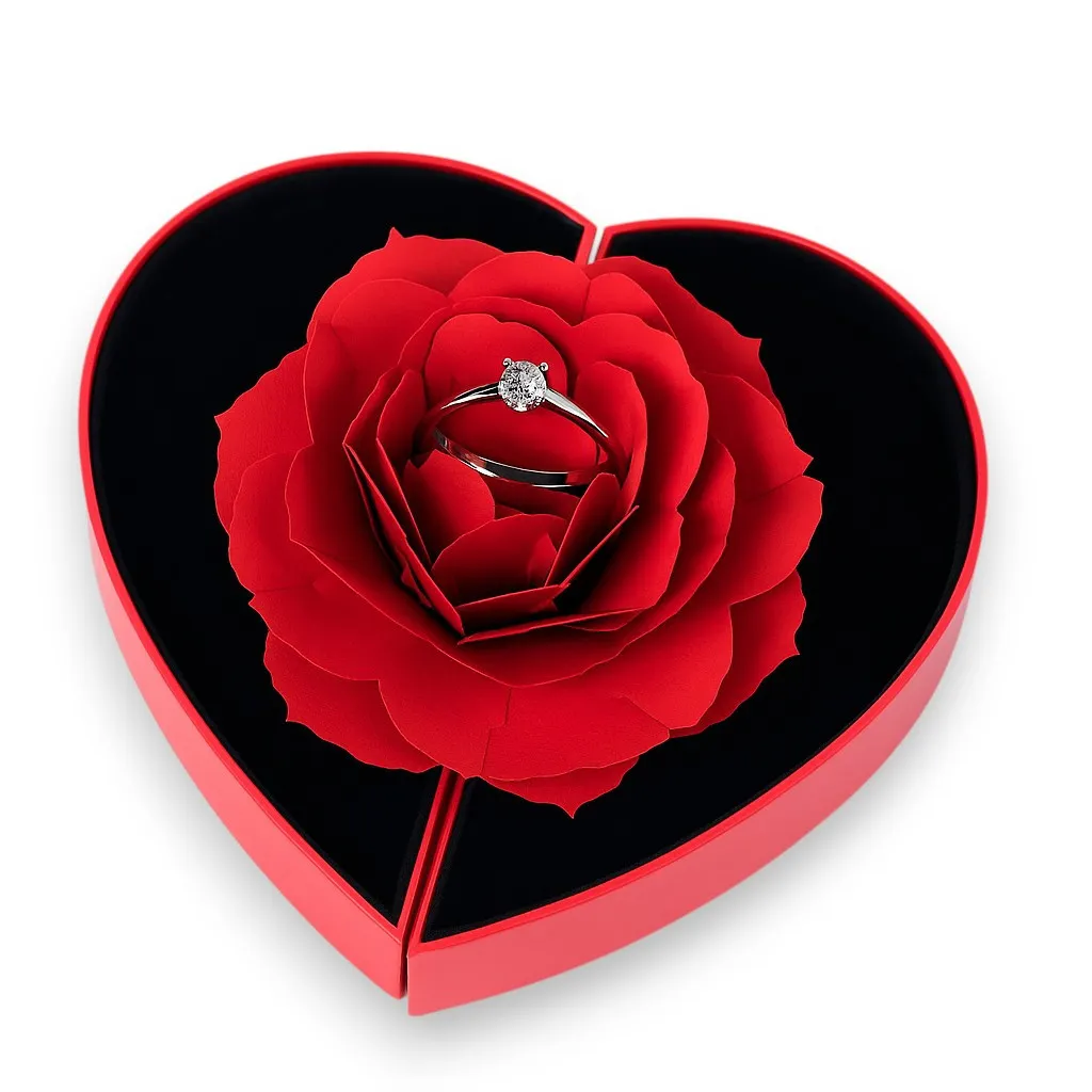 Heart-flower case and silver ring