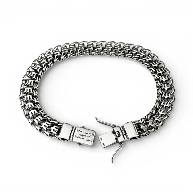 Срібний браслет Тризуб з коробкою 