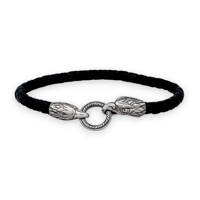 Срібний браслет шкіряний зі срібними вставками