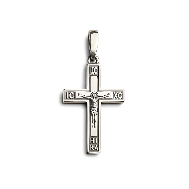 Silver cross Savior with black enamel