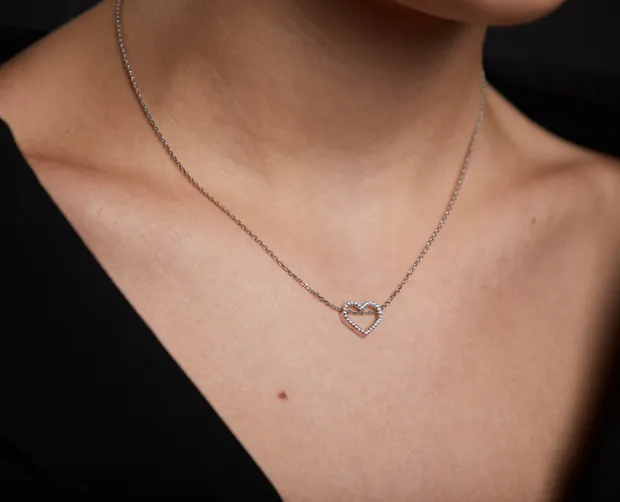 Silver necklace Heart with fianites