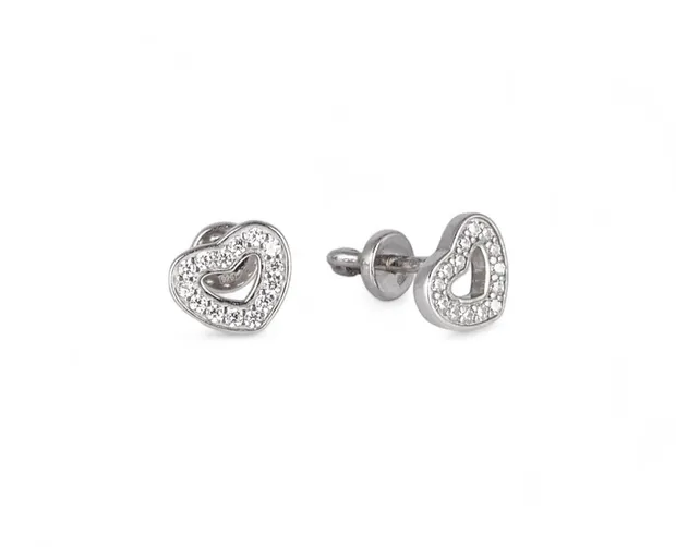 Silver earrings pusets with fianite Heart