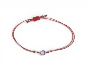 Шовковий браслет з срібною застібкою дитячий з підвіскою Пінгвін  