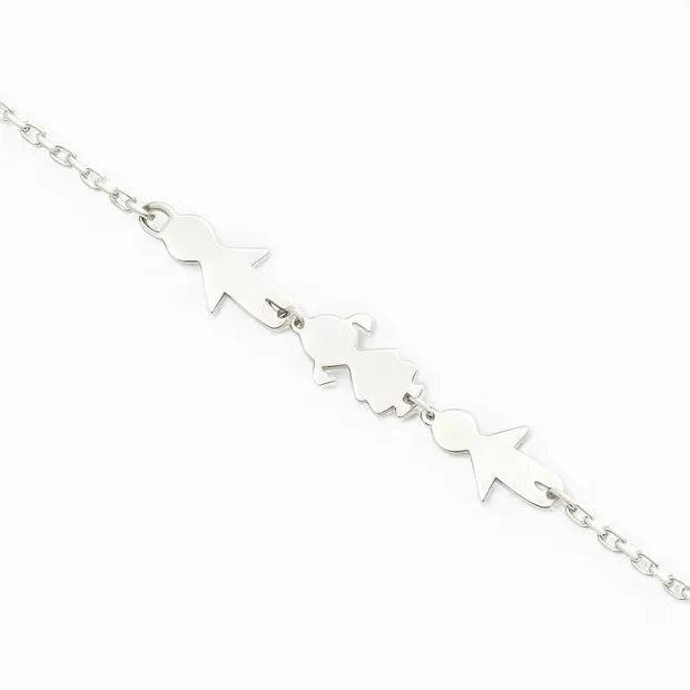 Срібний браслет для гравіювання з підвіскою Два синочка та донечка