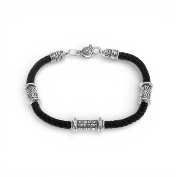 Срібний браслет шовковий широкий зі вставками Віра