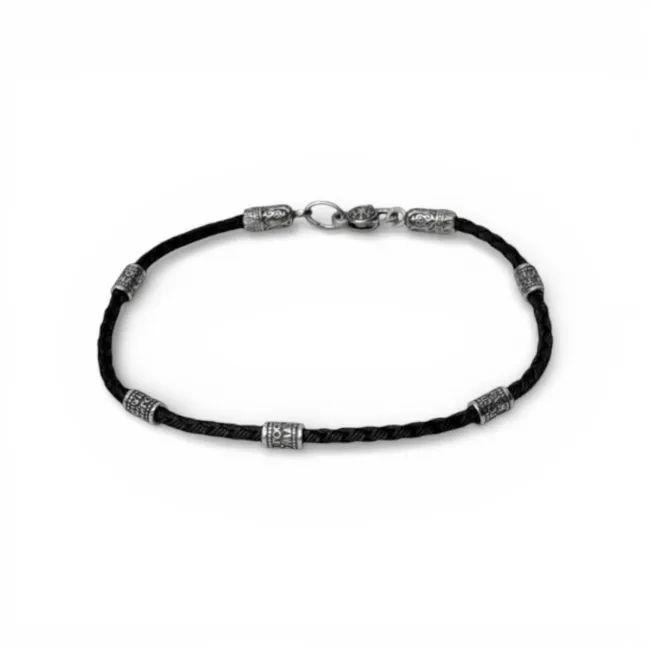 Серебряный браслет шелковый со вставками Мощь 