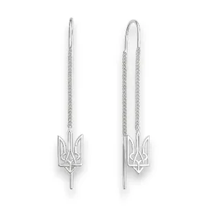 Срібні сережки протяжки з тризубом  