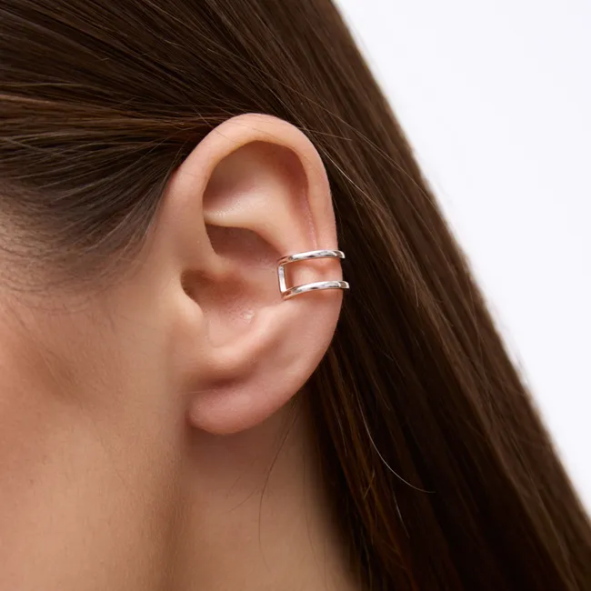 Срібні сережка кафа Дві смужки   зображення 4