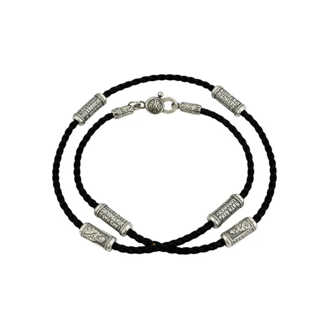 Шовковий шнурок з срібними вставками Божа Мати 