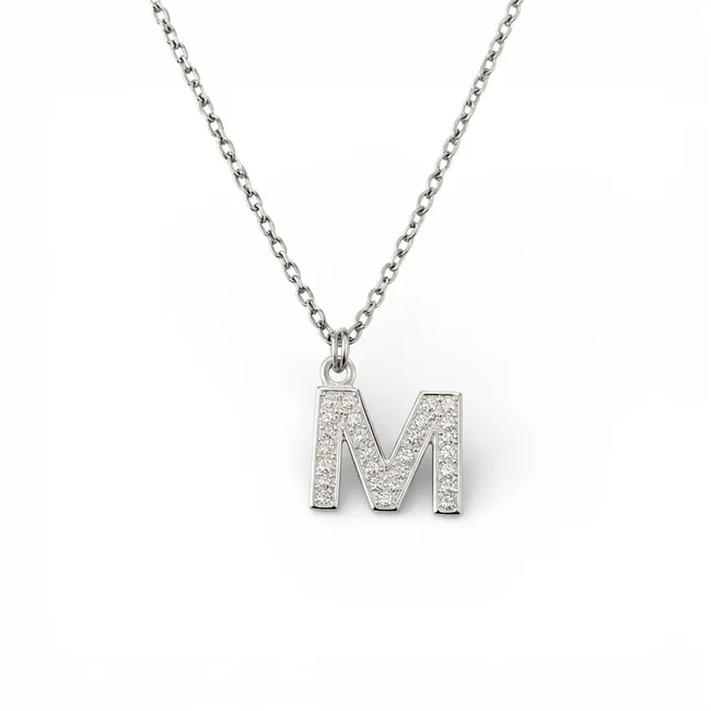 Срібне кольє буква М 