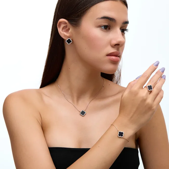 Срібний набір Конюшина з Авантюрином в позолоті  зображення 2