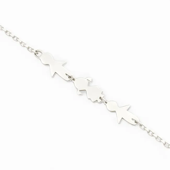 Срібний браслет для гравіювання з підвіскою Два синочка та донечка 