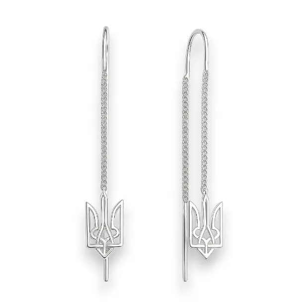 Срібні сережки протяжки з тризубом 