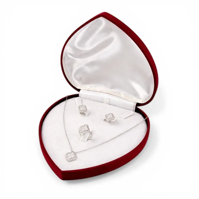 Подарунок для коханої срібний набір Конюшина всипана цирконієм 