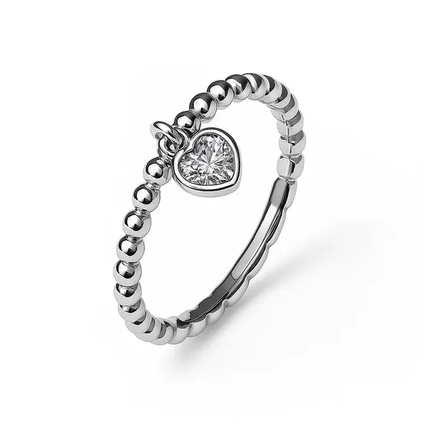 Silver ring with pendant Heart Crystal