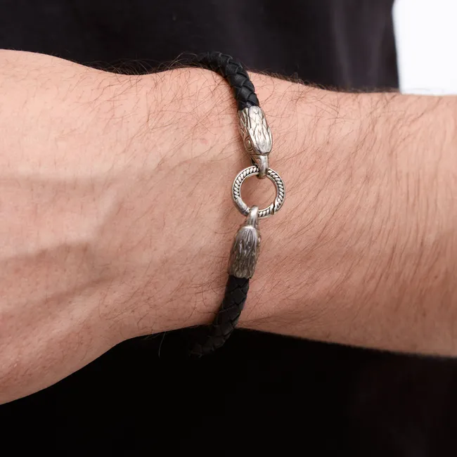 Срібний браслет шкіряний зі срібними вставками  зображення 3