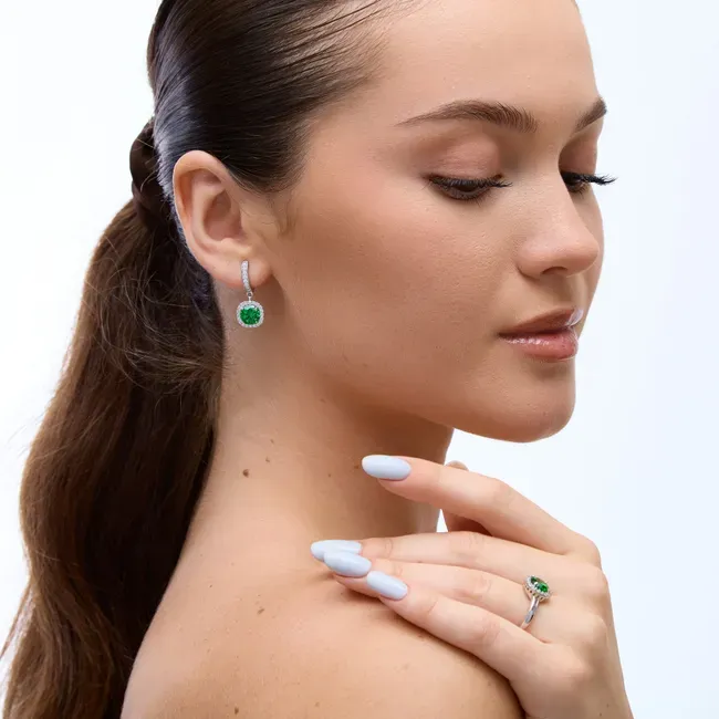 Подарунок для коханої срібний набір Смарагд Зелений  зображення 2