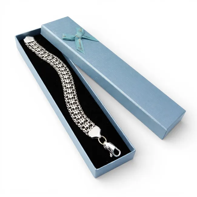 Срібний браслет Тризуб та Коробка під браслет Romance 