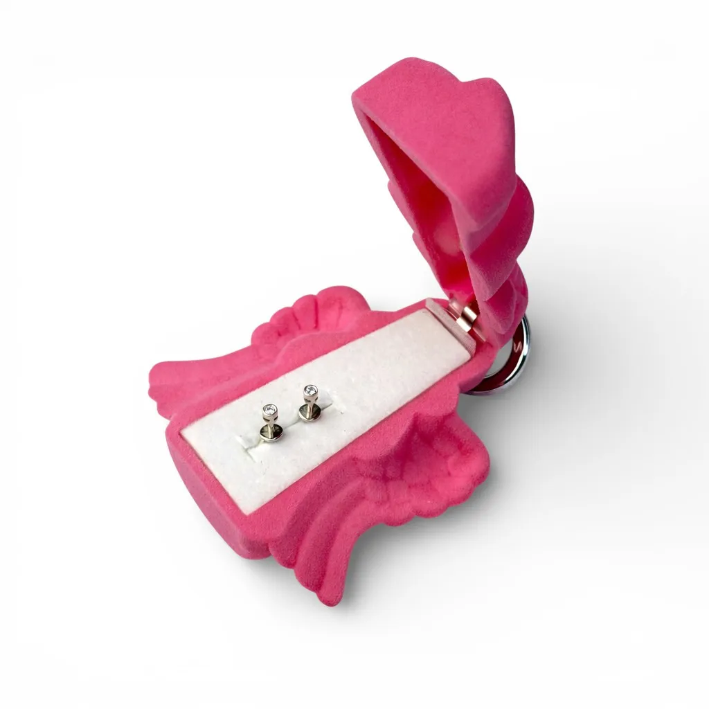 Срібні сережки пусети Фіаніт та футляр Ангел рожевий