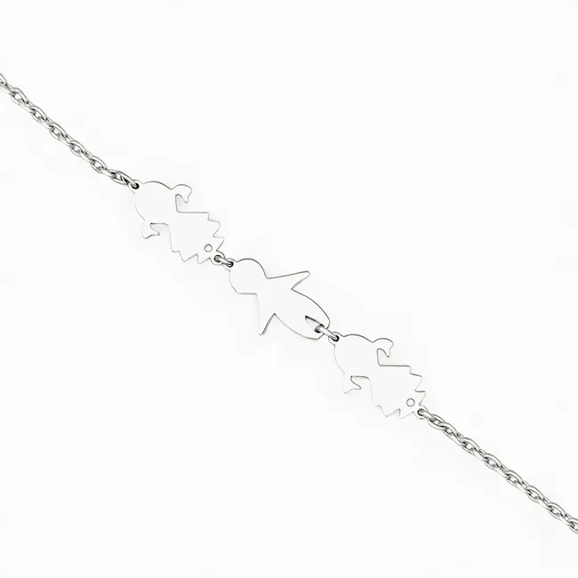 Срібний браслет для гравіювання з підвіскою Два синочка та донечка  зображення 2