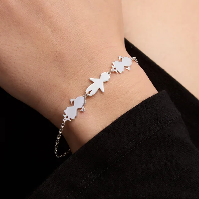 Срібний браслет для гравіювання з підвіскою Дві донечки та синочок  зображення 3