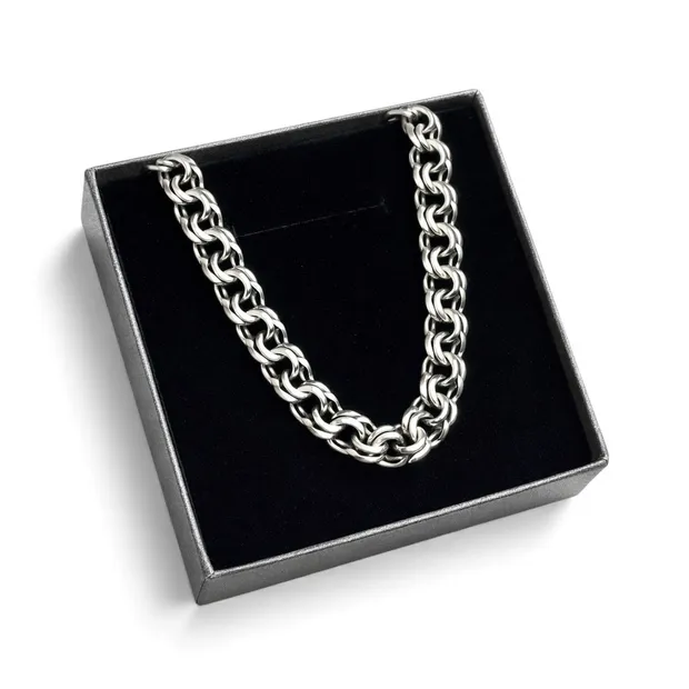 Срібний ланцюжок Плоский Бісмарк та сіра коробка під набір