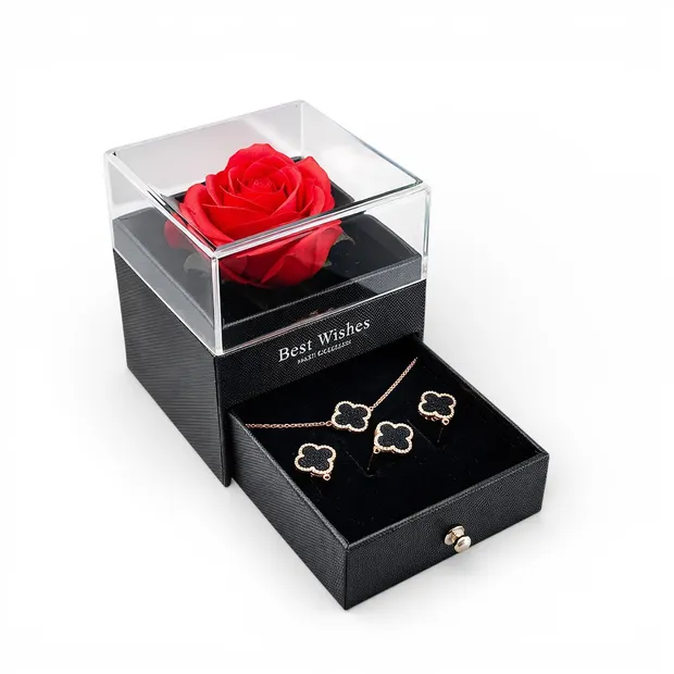 Срібний набір Конюшинка з Авантюрином в позолоті та Подaрункове пакування Best Wishes