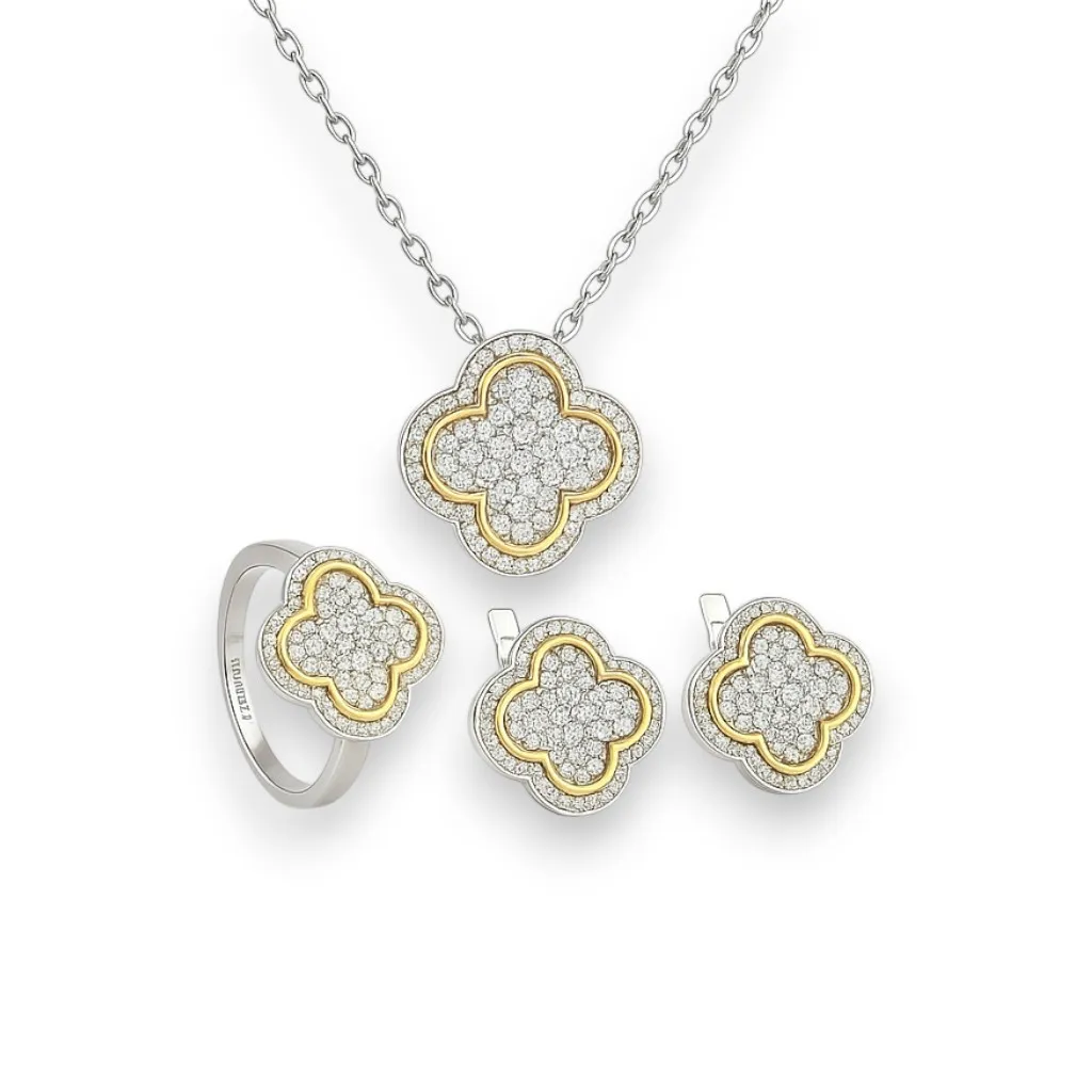 Срібний набір Конюшина всипана цирконієм